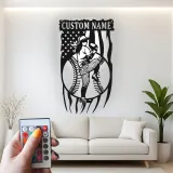 Décoration murale en métal personnalisée avec rétroéclairage LED pour lanceur de baseball - Cadeau sportif pour les fans de baseball