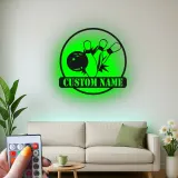 Insegna in metallo LED personalizzata con birilli da bowling - Regalo per appassionati di bowling e decorazione per sala giochi