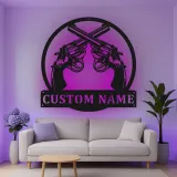 Décoration murale en métal LED personnalisée de revolver - Cadeau unique pour les passionnés d'armes