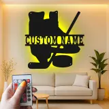 Cartel LED de hockey personalizado | Decoración mural de metal a medida para habitación de jugador | Regalo para aficionado al hockey sobre hielo | Decoración para cueva del hombre