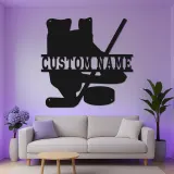 Cartel LED de hockey personalizado | Decoración mural de metal a medida para habitación de jugador | Regalo para aficionado al hockey sobre hielo | Decoración para cueva del hombre
