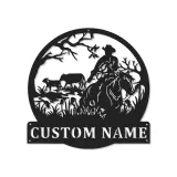 Cartel de metal personalizado con rancho vaquero y luz LED, regalo western para él, decoración rústica de granja