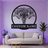 Insegna in metallo personalizzata con teschio di montone | Insegna LED per decorazione boho e rustica | Regalo unico in stile sud-occidentale