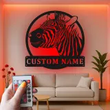Cartel de metal LED personalizado de cebra, regalo de safari, decoración para salón para amantes de los animales