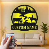 Personalisierte Cowboy Ranch LED Metallschild | Individuelle Familienname Wandkunst | Rustikale Landhausdekoration | Laser-cut Stahl Western Geschenk