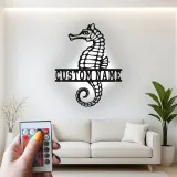 Panneau Métal LED Hippocampe Personnalisé | Décoration Murale Nautique Personnalisée | Décor Maison Côtière & Cadeau pour Amoureux de l'Océan