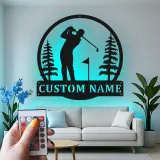 Cartel LED de golf personalizado | Decoración mural de metal a medida para sala de ocio | Decoración con nombre de golfista | Regalo para papá