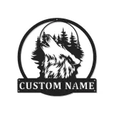 Décoration murale en métal personnalisée de loup hurlant avec rétroéclairage LED - Cadeau personnalisé pour les amoureux de la nature - Décor de cabane rustique 1