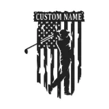 Enseigne en métal personnalisée pour golfeur | Décoration murale drapeau américain | Décor LED de golf pour man cave | Cadeau patriotique pour lui