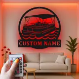 Cartel Personalizado de Barco Pontón | Arte Mural de Metal LED | Decoración Náutica Personalizada para Casa de Lago | Regalo para Propietario de Barco