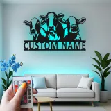 Décoration murale en métal personnalisée avec trio de vaches et rétroéclairage LED - Cadeau de ferme pour une cuisine rustique ou une grange