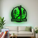 Insegna personalizzata con nome da golf | Decorazione murale LED in metallo per ufficio e man cave | Regalo personalizzato per golfista | Arredo per interni ed esterni