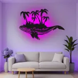 Décoration murale en métal personnalisée avec baleine et palmiers, lumière LED, cadeau unique pour les amoureux de l'océan, décoration de maison de plage