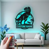 Personalisiertes T-Rex Dinosaurier LED Licht Metallschild Geschenk für Kinderzimmer oder Spielzimmer Dekor