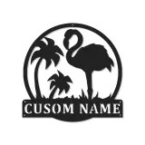 Cartel LED de flamenco personalizado | Arte mural de metal personalizado | Decoración tropical para patio y salón