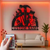 Cartel LED de Metal de Carpintero Personalizado | Decoración de Taller Personalizada | Arte de Mural Iluminado para Manitas | Regalo para Carpinteros