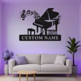 Cartel de metal de piano de cola personalizado con LED | Cartel de sala de música personalizado | Regalo para músico | Silueta de piano de cola