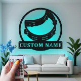 Personalized Tambourine Sign | LED Metal Wall Art for Music Room | Custom Musician Nameplate | Percussionist Gift