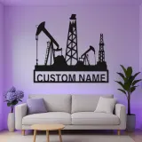 Oil Rig LED Metal Wall Art | Custom Oilfield Name Sign for Office | Industrial Drilling Decor Gift for Engineer