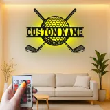 Custom Golf LED Metal Wall Art | Personalized Golfer Name Sign | Man Cave Decor & Home Bar Gift