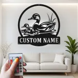 Cartel de metal LED de familia de patos personalizado Regalo para amantes de la naturaleza Decoración de vida silvestre