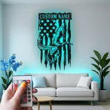Cartel de metal LED de pato y bandera americana personalizado Regalo para cazadores Decoración de cabaña rústica