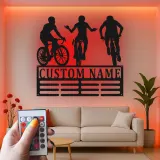Insegna in metallo personalizzata con luce LED Trio Ciclisti Regalo per appassionati di bici Decorazione per garage o man cave
