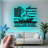 Labrador Hunting Dog Metal Sign | Personalized LED Wall Art | Custom Hunter Gift with American Flag | Patriotic Cabin & Man Cave Decor