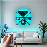 Décoration murale en métal personnalisée avec rétroéclairage pour billard - Cadeau pour joueurs de billard