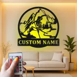 Personalized Skier Metal Sign | Custom Mountain LED Wall Art | Ski Lodge & Teen Room Decor with Name Plaque