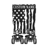 Custom ATV Riders American Flag Led Light Metal Wall Art Adventure Gift for Him Garage or Man Cave Decor