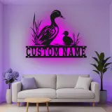 Custom Duck Family Led Light Metal Wall Art Personalized Nature Lover Gift Bedroom or Nursery Decor