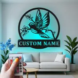 Insegna in metallo personalizzata con uccello e fiori e luce LED regalo per amanti della natura decorazione per camera da letto o soggiorno