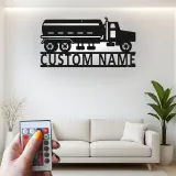 Cartel de Metal de Camión Cisterna Personalizado | Arte de Pared LED para Garaje | Decoración Industrial para Man Cave | Regalo Personalizado para Camioneros