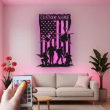 Panneau Militaire Personnalisé | Art en Métal Silhouette de Soldat | Décor LED Drapeau Américain pour Anciens Combattants