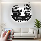 Décoration murale en métal personnalisée avec éclairage LED de cupcake - Décor de cuisine - Cadeau sucré pour les boulangers