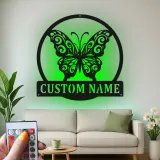 Décoration murale en métal LED personnalisée en forme de papillon - Cadeau pour elle pour la chambre ou le salon