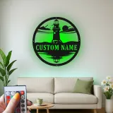 Panneau en métal phare LED personnalisé | Art mural nautique personnalisé | Décor côtier et maison de plage