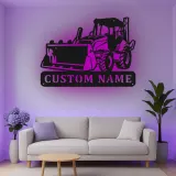 Décoration murale en métal personnalisée avec bulldozer rétroéclairé - Cadeau de construction pour lui - Décor de garage ou d'atelier