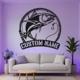 Insegna LED da pesca personalizzata | Insegna in metallo personalizzata | Decorazione con nome del pescatore per casa al lago e baita, idea regalo