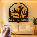 Decoración mural de metal LED de golf personalizada | Cartel con nombre de golfista para cueva masculina | Regalo decorativo retroiluminado para él