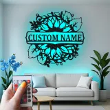 Insegna in Metallo Girasole Personalizzata | Arte da Parete Floreale LED Personalizzata | Targa con Nome per Decorazione della Casa | Regalo per Inaugurazione della Casa Boho