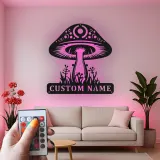 Insegna LED Personalizzata con Fungo | Targa in Metallo Personalizzata | Arte Murale Mistica Boho per Camera da Letto, Studio e Amanti della Natura