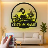 Cartel de metal LED de familia de patos personalizado Regalo para amantes de la naturaleza Decoración de vida silvestre