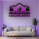 Décoration murale en métal personnalisée pour famille de chasseurs avec éclairage LED