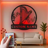 Personalized Harp LED Sign | Custom Metal Wall Art | Musician Gift & Music Room Decor | Luminous Instrument Accent