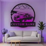 Cartel de metal LED de camión de grúa personalizado, regalo para entusiastas de la construcción, decoración para garaje u oficina