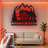 Custom Mountain Cabin Led Light Metal Wall Art Personalized Housewarming Gift Rustic Living Room Decor