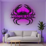 Cartel de metal personalizado de cangrejo con luz LED, regalo de casa de playa costero, decoración para amantes del océano