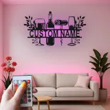 Custom Wine Bar Led Light Metal Wall Art Personalized Wine Lover Gift Kitchen or Home Bar Decor